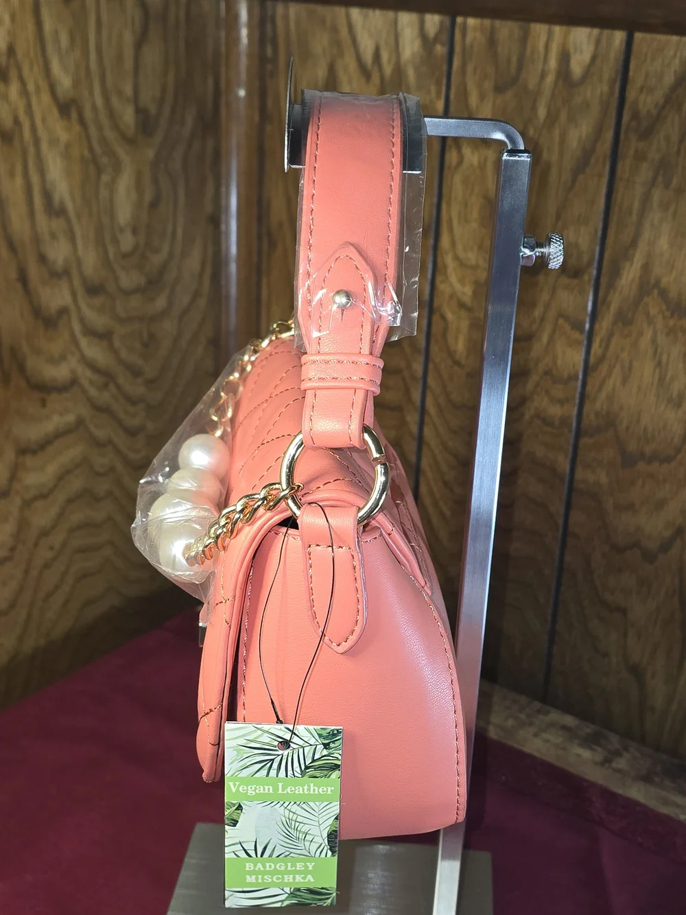 Badgley Mischka Coral Diamond-Quilted Crossbody Flap Bag/Wallet Set